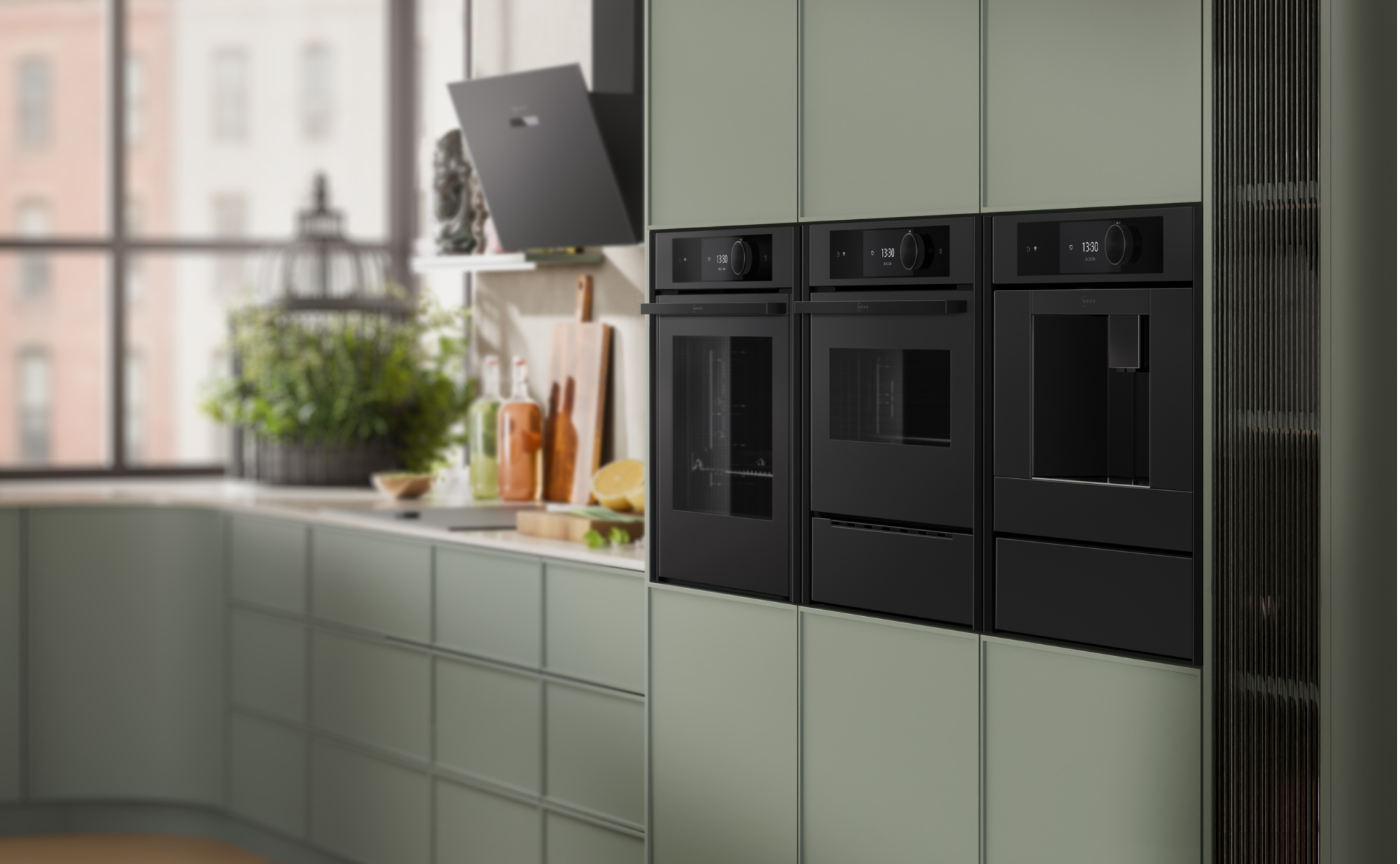 neff matt zwart design keuken magnetron oven afzuigkap